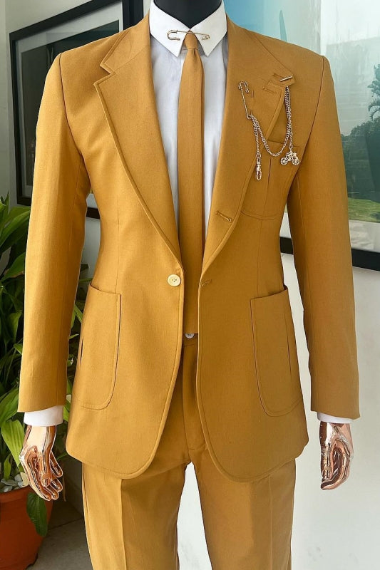 Yellow Two Piece Notched Lapel Prom Suit