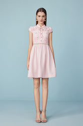 Pink Cap Sleeve A Line Lace Casual Summer Dress