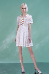 White Short Sleeve Lace Summer Dress