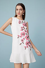 White Mini Sleeveless Embroidered Casual Summer Dress