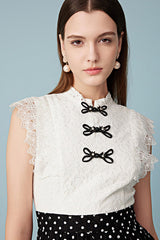 Black White Lace Polka Dots Midi Casual Holiday Dress