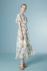 Floral Short Sleeve Midi Lace Summer Holiday Dress