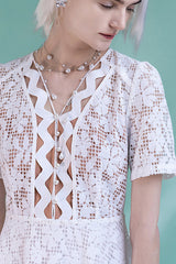 White Short Sleeve Lace Summer Dress