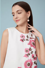 White Mini Sleeveless Embroidered Casual Summer Dress