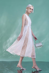 Patchwork Lace Sleeveless A Line Casual Summer Dress