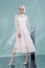 White Lace Midi A Line Long Sleeve Causal Dress