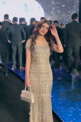 Cap Sleeve Formal Dress Beaded Sheath/Column Evening Gown