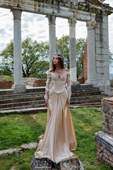 Long Sleeve Formal Dress Off The Shoulder Evening Gown with 3D Flowers