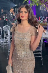 Cap Sleeve Formal Dress Beaded Sheath/Column Evening Gown