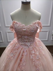 Pink Quinceanera Dress Lace Appliques Ball Gown Off the Shoulder Sweet 16 Dress