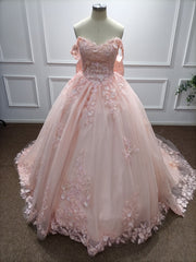 Pink Quinceanera Dress Lace Appliques Ball Gown Off the Shoulder Sweet 16 Dress