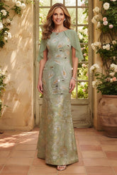 Jacquard Mermaid Mother of the Bride Dress with Beaded Cape