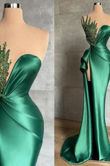 Mermaid Asymmetrical High Split Beaded Floor Length Sleeveless Prom Dress