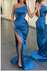 Mermaid Prom Dress Asymmetrical High Split Sleeveless Formal Dress