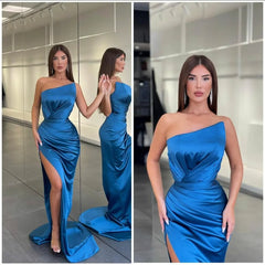 Mermaid Prom Dress Asymmetrical High Split Sleeveless Formal Dress