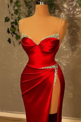Mermaid Spaghetti Strap Sweetheart Floor Length Sleeveless Sequined High Split Prom Dress