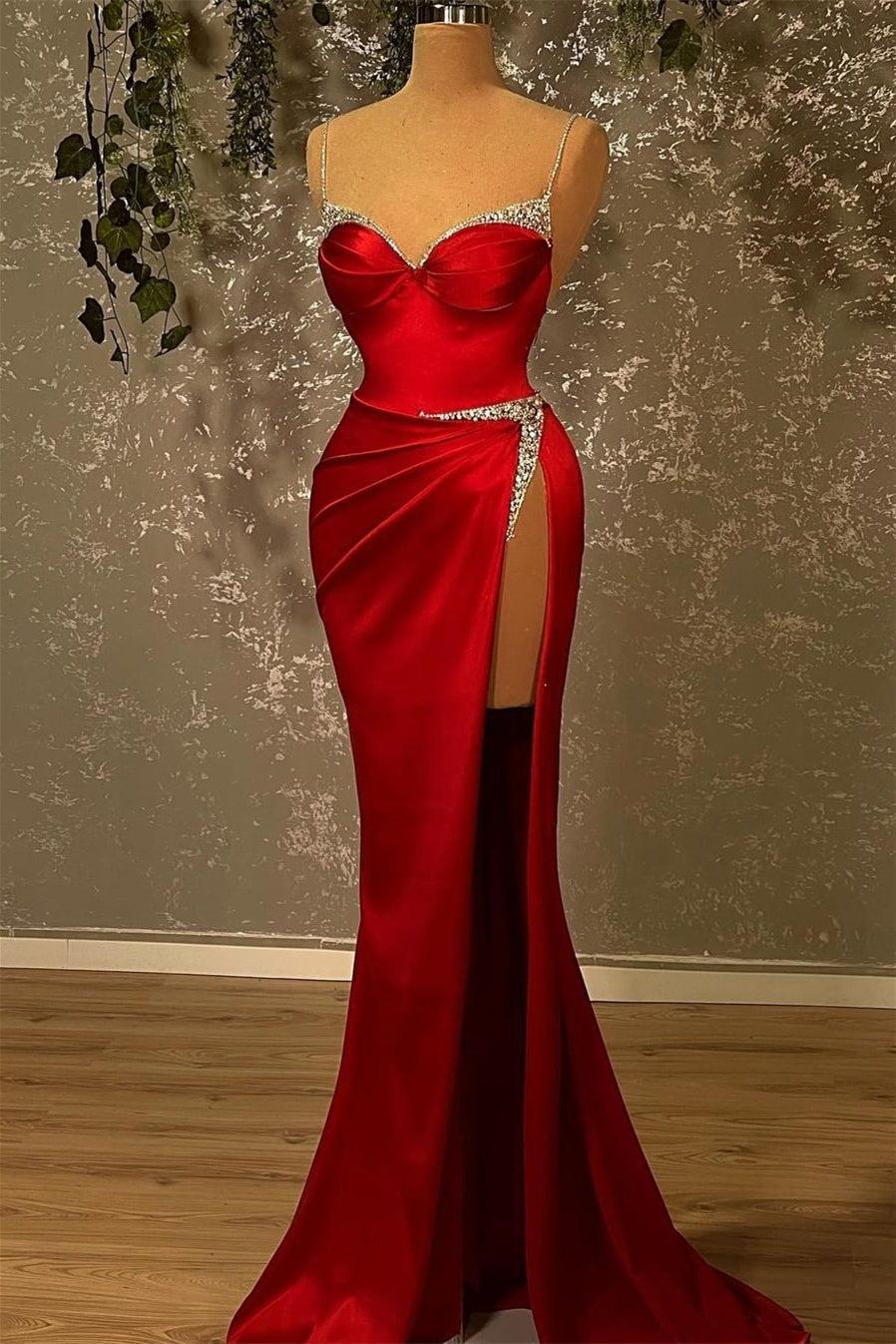 Mermaid Spaghetti Strap Sweetheart Floor Length Sleeveless Sequined High Split Prom Dress