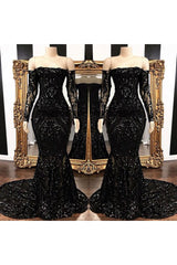 Mermaid Strapless Court Length Long Sleeve Beaded Paillette Embroidery Prom Dress