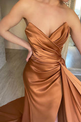 Mermaid Strapless Sweetheart Floor Length Multiple Layers Sleeveless Open Back Side Train High Split Prom Dress