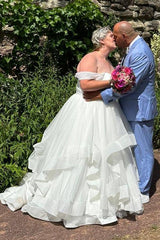 Dreamyannie Plus Size Wedding Dresses Off The Shoulder Tulle Bridal Gowns