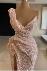 Sparkle One Shoulder Sleeveless Sequined Mermaid Prom Party Gowns