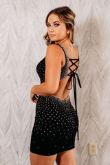 Sparkly Black Backless Tight Short Homecoming Dress With Beadings