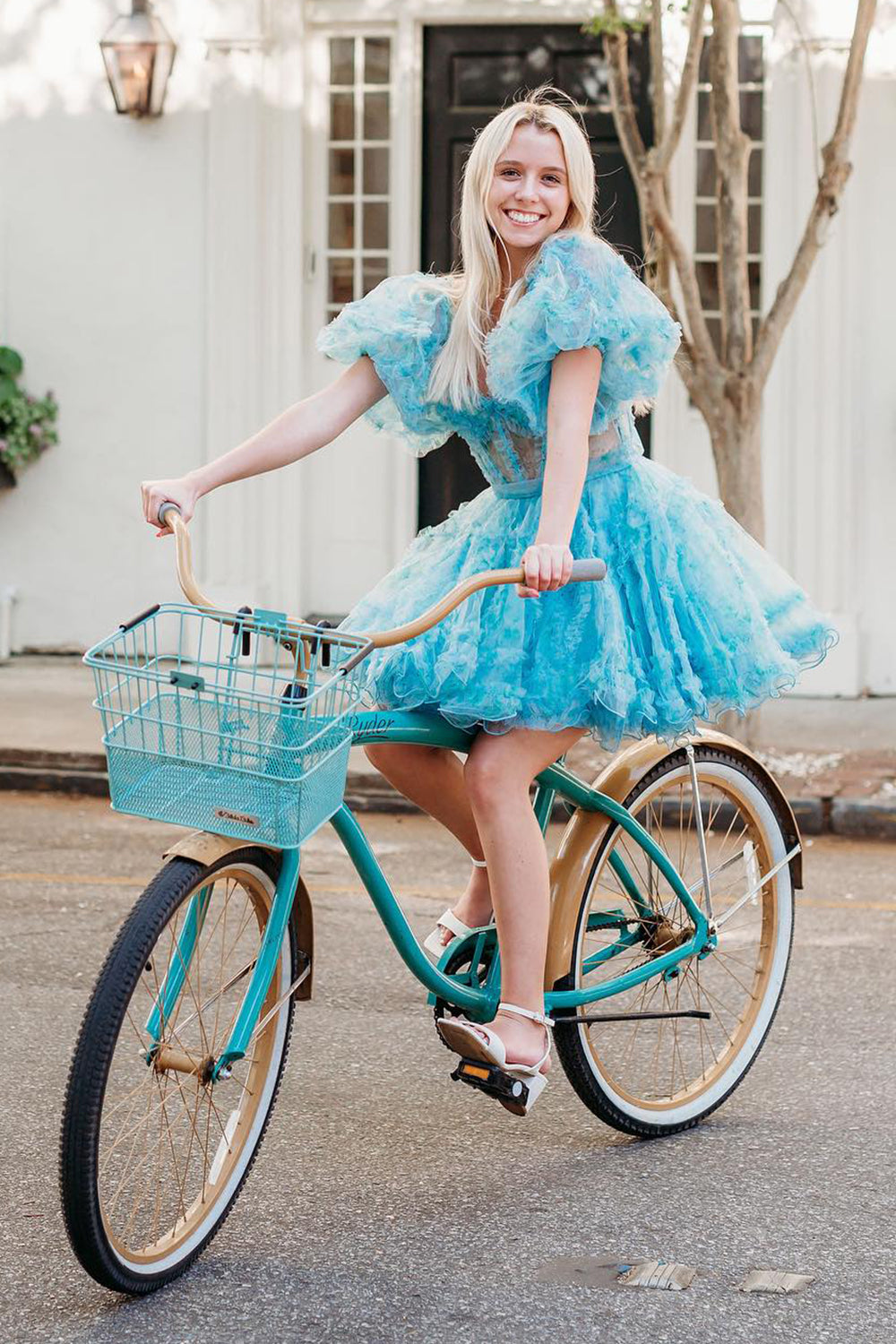 Green Off the Shoulder Printed Tiered A Line Short Homecoming Dress