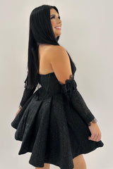 Sparkly Black Sweetheart A Line Corset Homecoming Dress