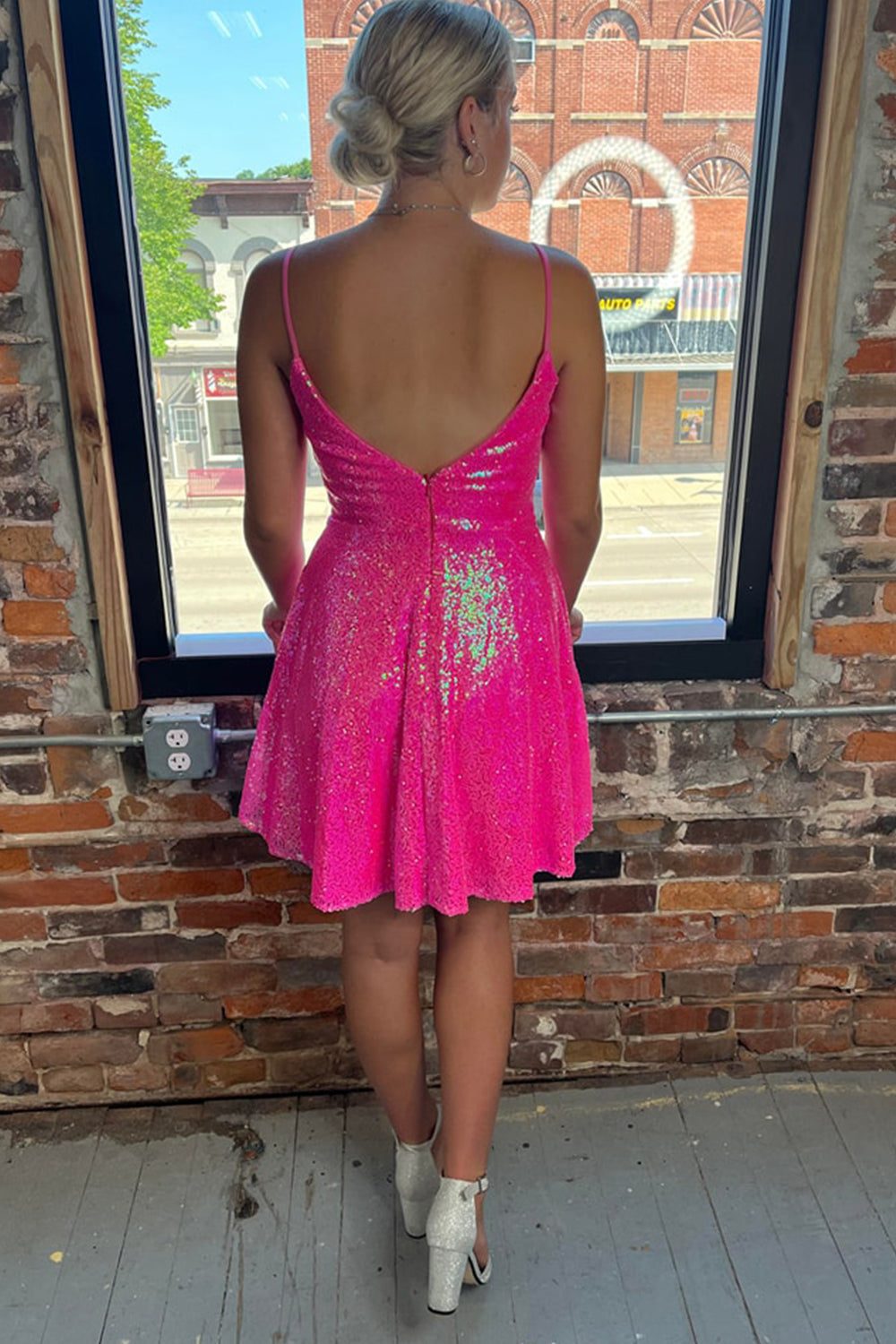 Sparkly Fuchsia Sequins A Line Short Homecoming Dress