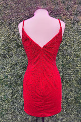 Sparkly Red Beaded Tight Short Homecoming Dress