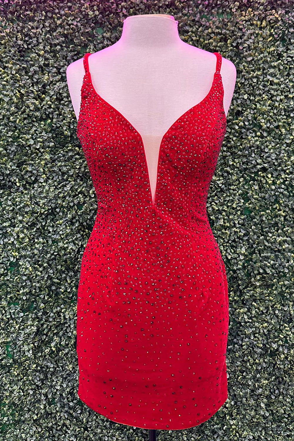 Sparkly Red Beaded Tight Short Homecoming Dress