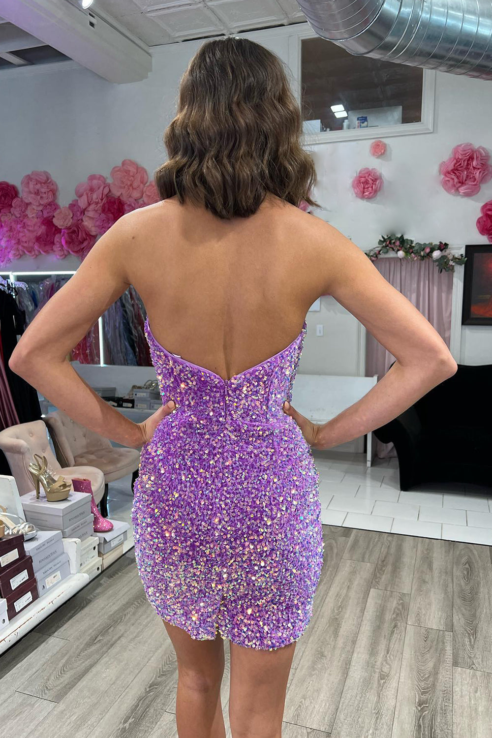 Sparkly Purple Sequins Sweetheart Bodycon Homecoming Dress