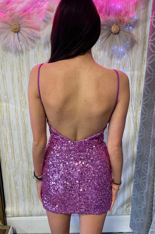 Sparkly Orchid Sequins Corset Tight Short Homecoming Dress