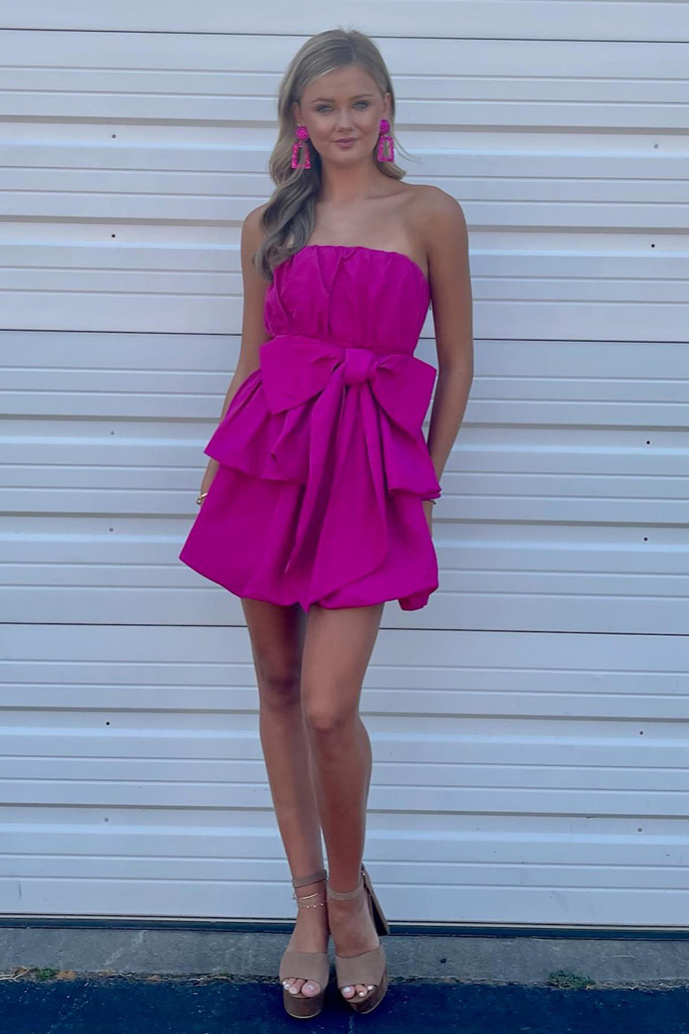 Fuchsia Tiered Sweetheart Short Homecoming Dress With Bow