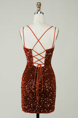 Red Criss-Cross Straps Sequins Tight Short Hoco Dress