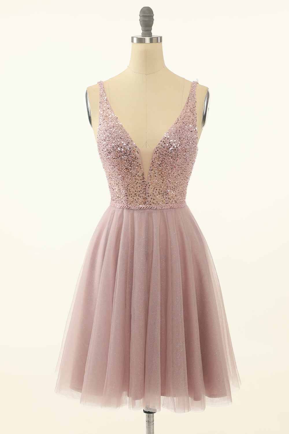 Blush Tulle & Sequins Cute Homecoming Dress