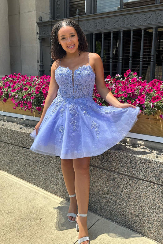 Glitter Lavender Corset Lace A-Line Short Homecoming Dress