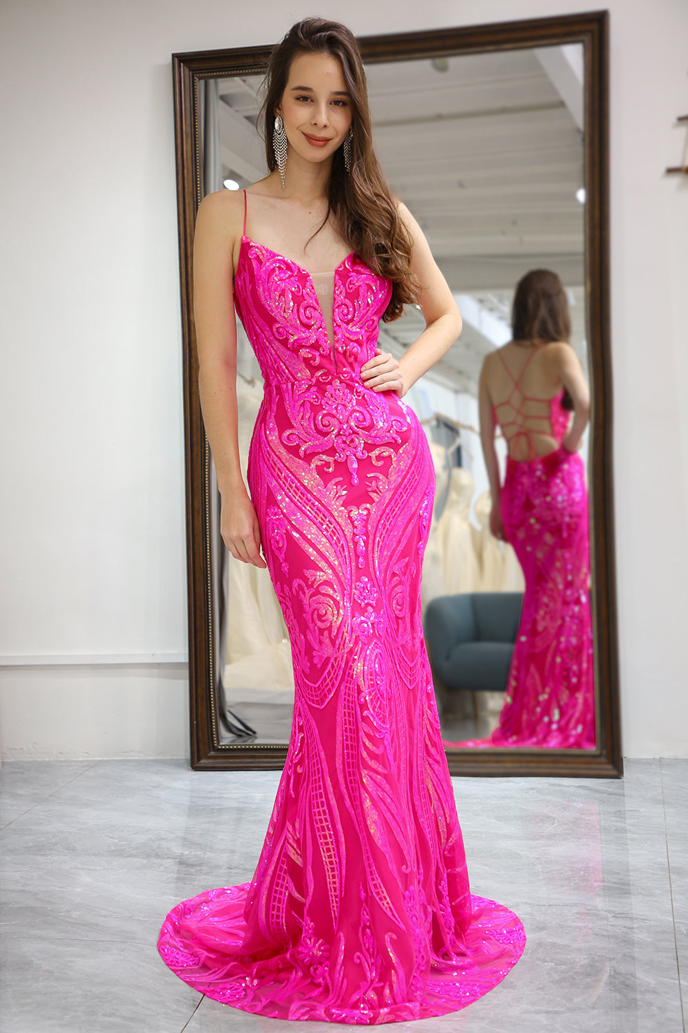 Fuchsia Mermaid Long Prom Dress With Appliques