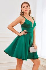 Green Satin Short Prom Dress