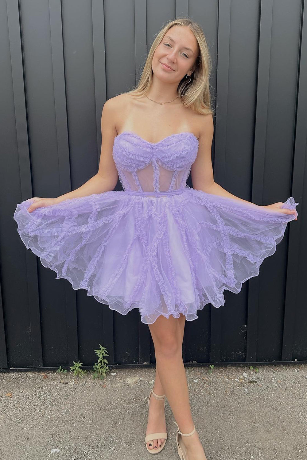 Fuchsia Corset Sweetheart A-Line Short Tulle Homecoming Dress