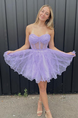 Black Corset Sweetheart A-Line Short Tulle Homecoming Dress