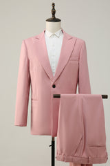 Trendy 2-Piece Peak Lapel Grey and Pink One-Button Men's Prom Suit