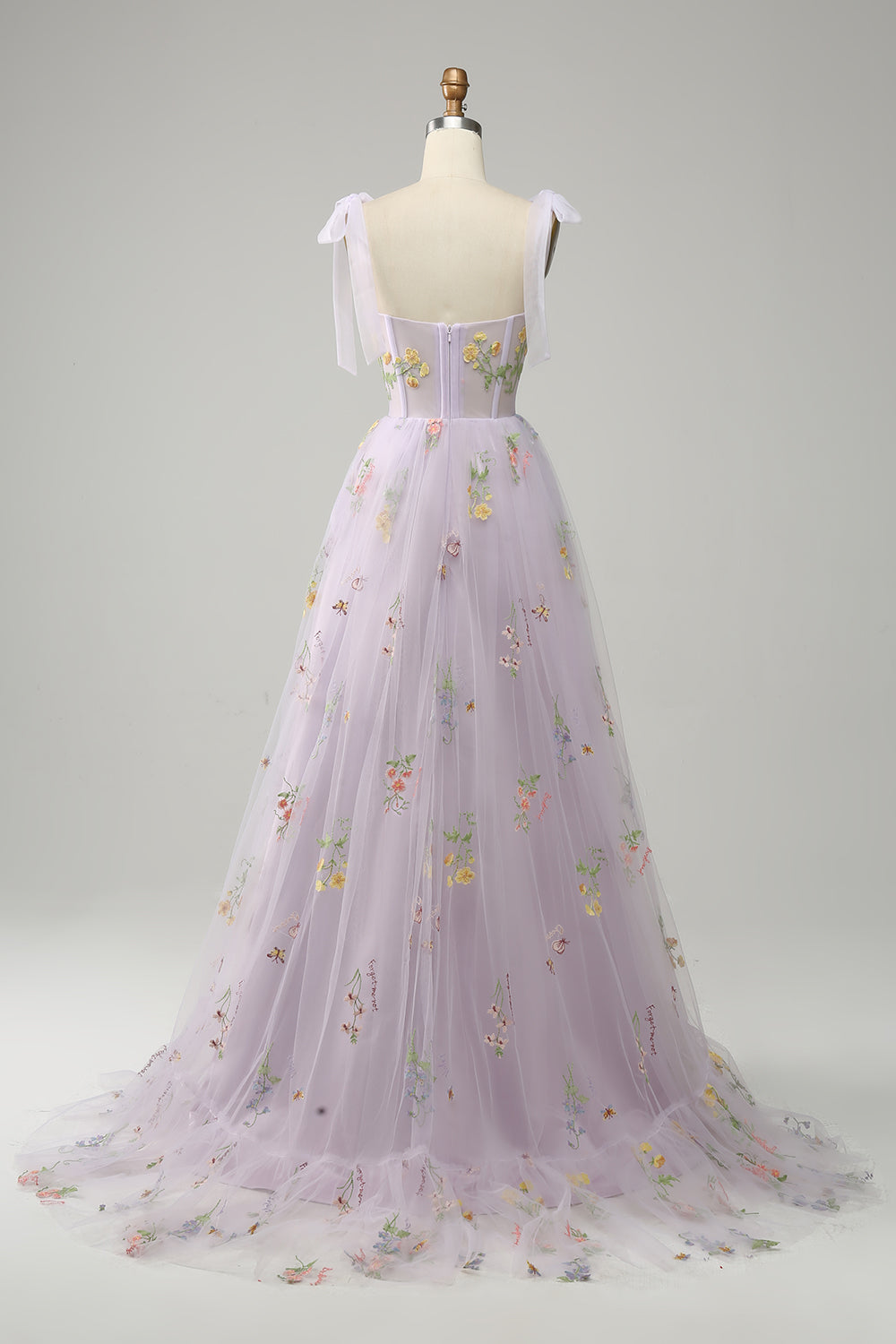 Lilac Embroidery Corset Long Prom Dress