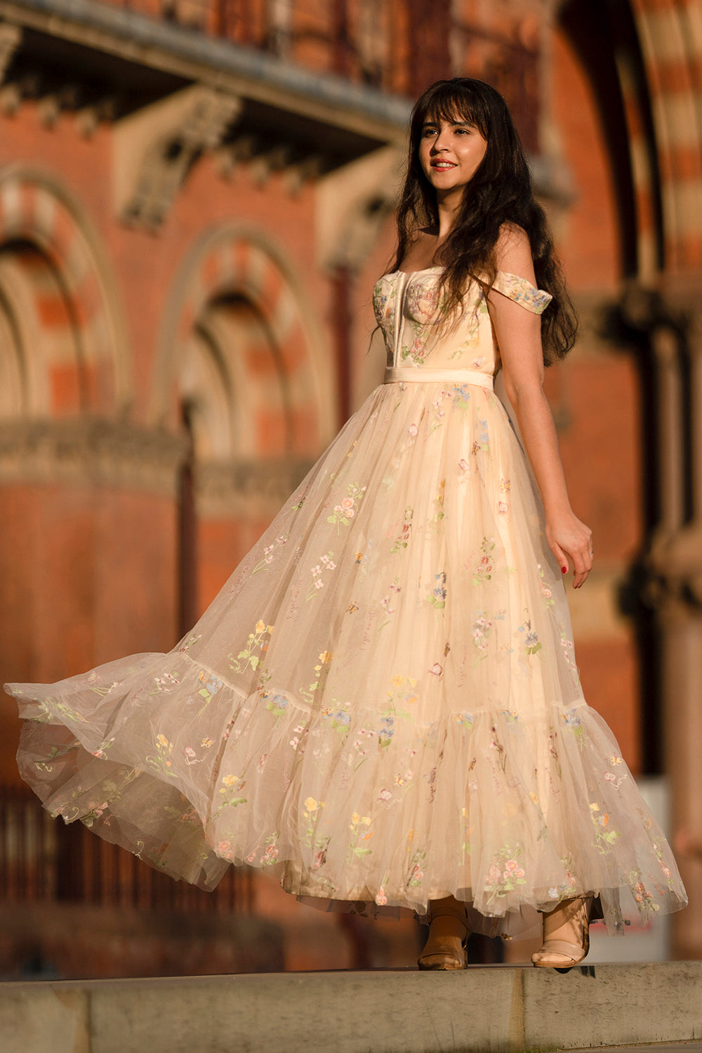 Champagne A Line Sweetheart Long Prom Dress with Embroidery