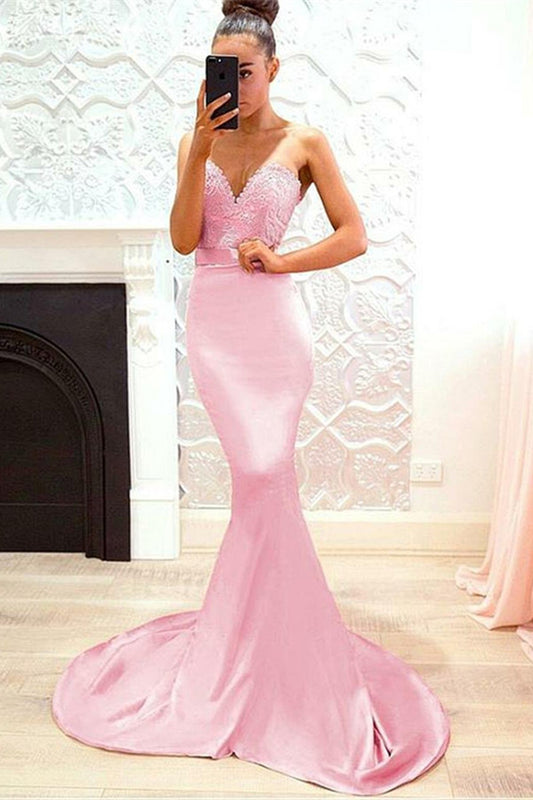 Pink Sweetheart Mermaid Lace Evening Dress