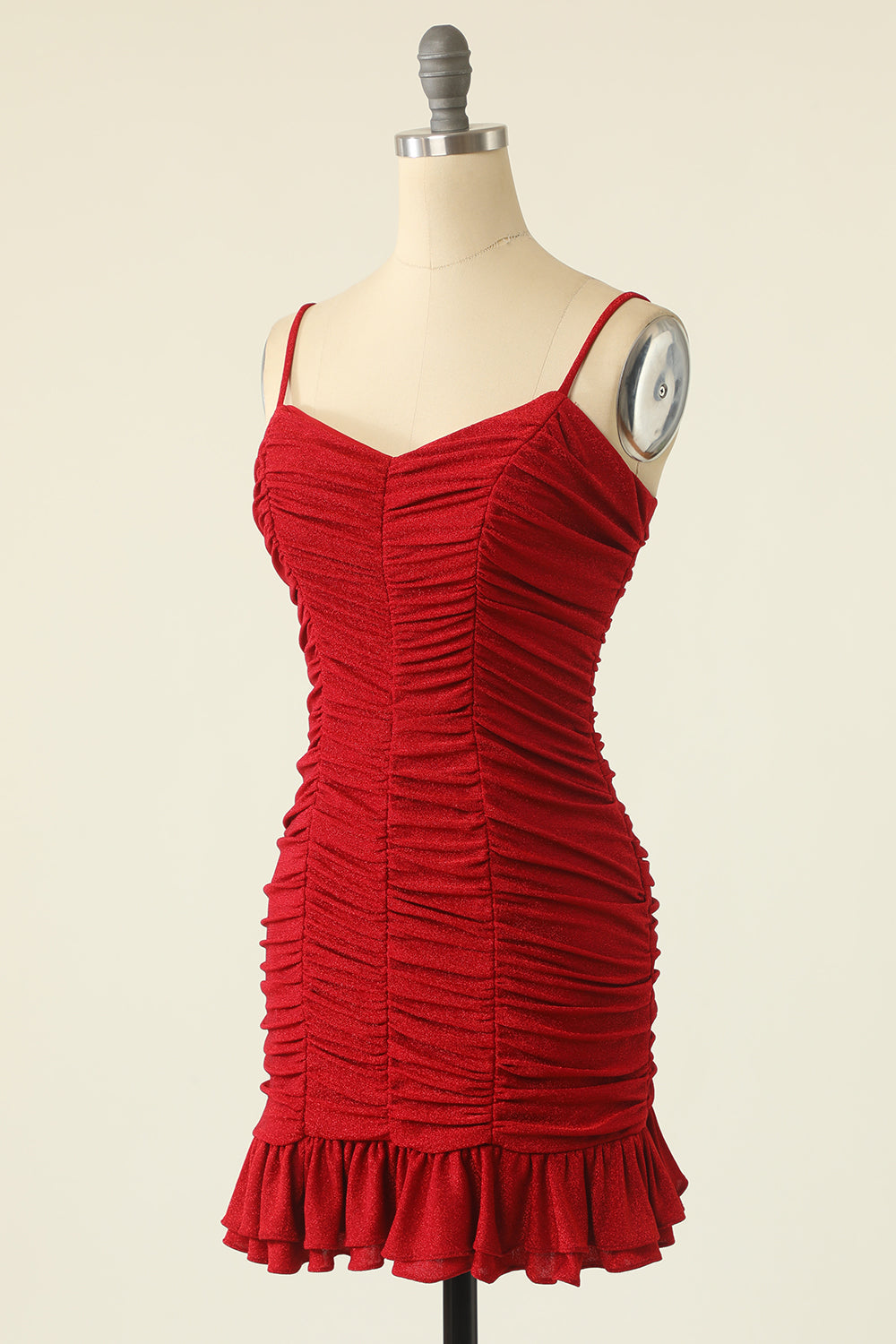 Red Spaghetti Straps Mini Homecoming Dress With Ruffles