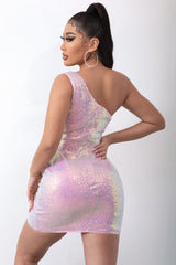 One Shoulder Sequin Bodycon Cocktail Dress