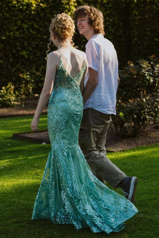 Mermaid Green Long Prom Dress With Slit