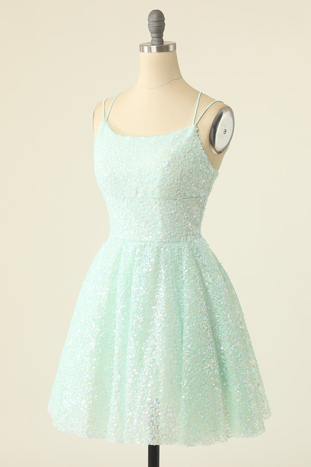 Light Green Sequined A-Line Homeoming Dress