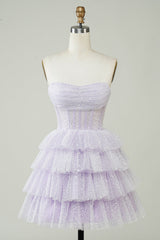 Lilac Corset A-Line Short Tulle Tiered Homecoming Dress